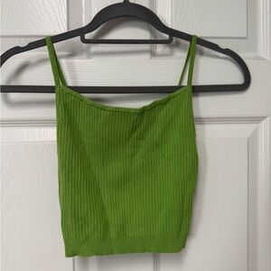 La Hearts Green Ribbed Crop Camisole